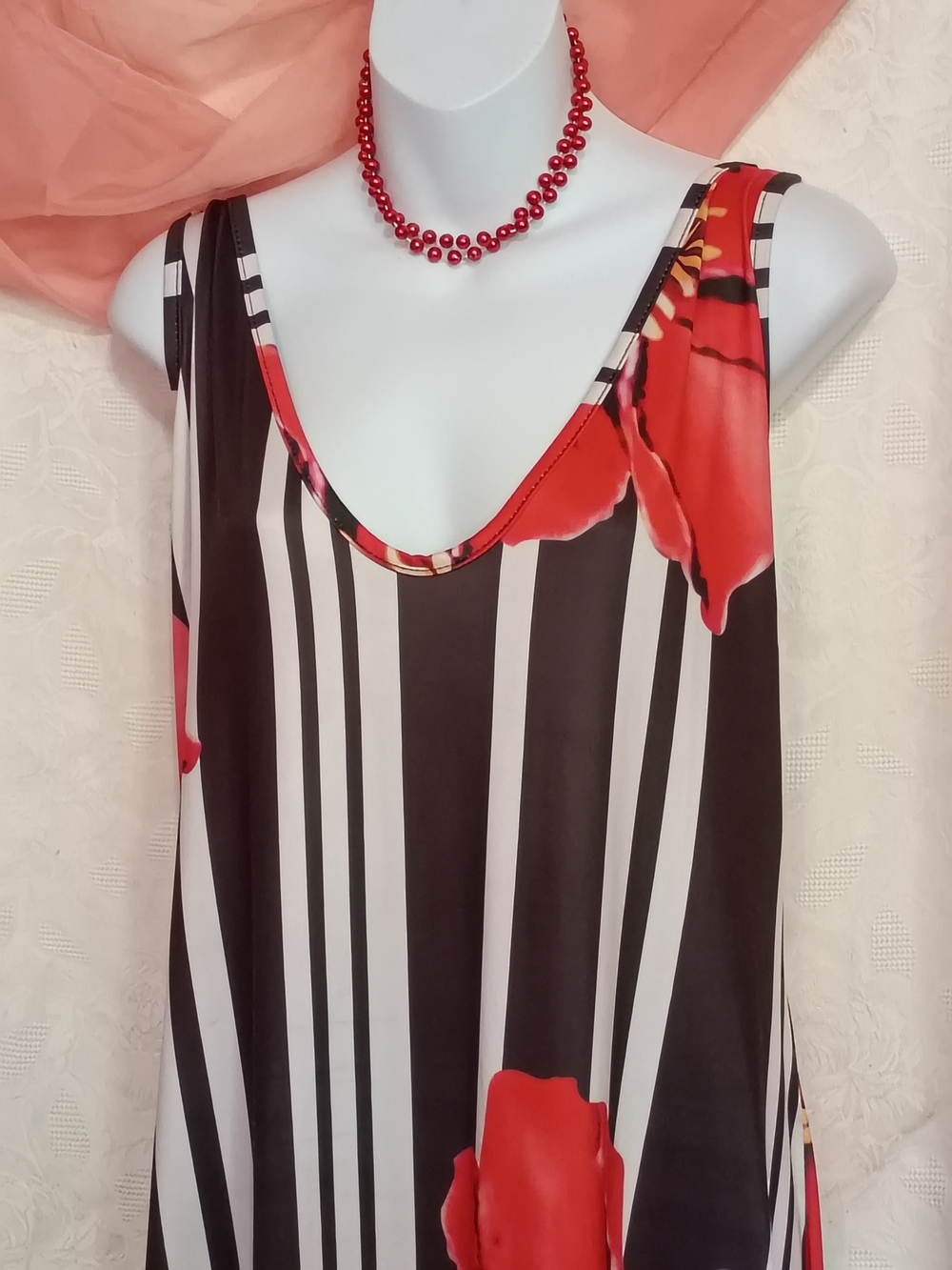 Red Floral Stripe Maxi Skirt - Unbranded - Picture 3 of 7